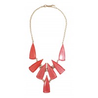 Red Opalline Geometric StarBurst Bib Necklace